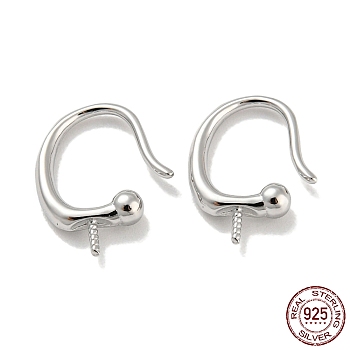Rhodium Plated 925 Sterling Silver Ear Cuff Findings, for Half Drilled Beads, with S925 Stamp, Real Platinum Plated, 14x11x3mm, Pin: 1mm and 0.7mm