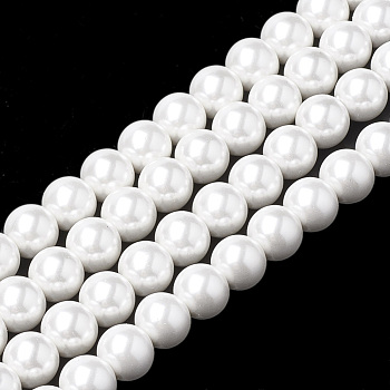Shell Pearl Beads Strands, Round, White, 8~8.5mm, Hole: 1mm, about 48pcs/strand, 15.9 inch