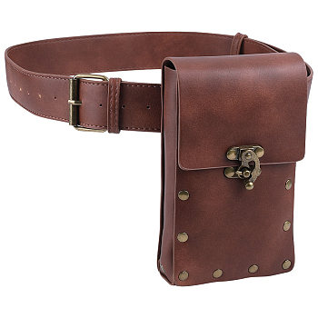 Woman's PU Leather Outdoors Cell phone Waist Bag, Belt Bags, with Alloy Clasp, Rectangle, Saddle Brown, 129x3.8cm