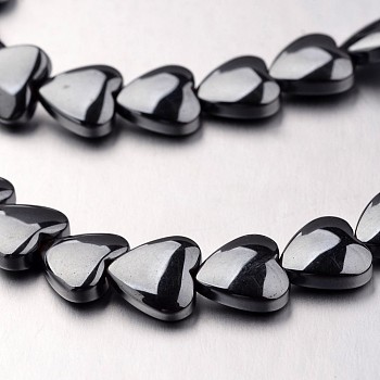 Non-magnetic Synthetic Hematite Bead Strands, Heart, Original Color, 8x8x3mm, Hole: 0.7mm, about 55pcs/strand, 15.7 inch