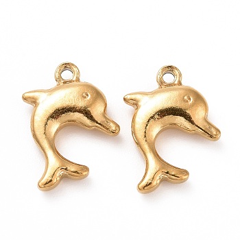 201 Stainless Steel Pendants, Dolphin, Golden, 17x13x3.5mm, Hole: 1mm