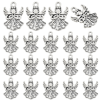 Elite 80Pcs Tibetan Style Alloy Pendants, Cadmium Free & Lead Free, Angel Charm, Antique Silver, 20x14x1mm, Hole: 1.5mm