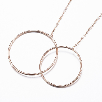 304 Stainless Steel Pendant Necklaces, Ring, Rose Gold, 15.7 inch(40cm)