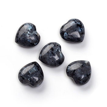 Natural Larvikite Heart Love Palm Worry Stone, Healing Crystal, 25~25.5x25.5x12mm