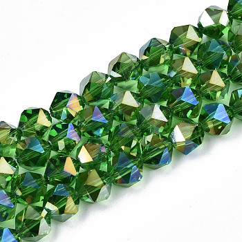 Electroplate Transparent Glass Beads Strands, AB Color Plated, Faceted, Round, Green, 6x5.5x5.5mm, Hole: 1mm, about 100pcs/strand, 22.44 inch(57cm)