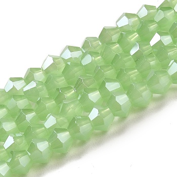 Imitation Jade Electroplate Glass Beads Strands, Pearl Luster Plated, Faceted, Bicone, Green, 6x6mm, Hole: 1.2mm, about 45~47pcs/strand, 9.65~9.84 inch(24.5~25cm)