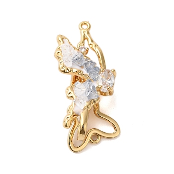 Brass Micro Pave Clear Cubic Zirconia Fold Over Clasps, with Glass & Enamel, Butterfly, Real 18K Gold Plated, 38mm, Hole: 1.2mm