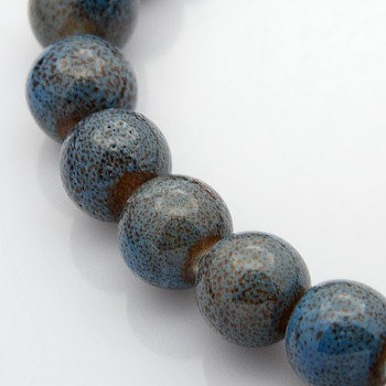 Handmade Fancy Antique Glazed Porcelain Ceramic Round Beads Strands, Dodger Blue, 12~13mm, Hole: 2mm, about 30pcs/strand, 15.74 inch