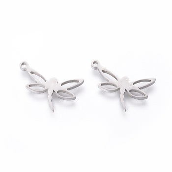 201 Stainless Steel Pendants, Manual Polishing, Dragonfly, Stainless Steel Color, 11x18x1.5mm, Hole: 1.2mm
