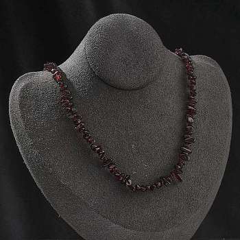 Natural Garnet Chip Beaded Necklaces for Men Women, with Alloy Lobster Claw Clasps and Iron Chain Extender, Silver, 15.87~16.14 inch(40.3~41cm)