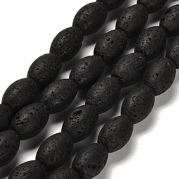 Natural Lava Rock Beads Strands, Rice, 12.5x8.5mm, Hole: 0.8mm, about 32pcs/strand, 15.87~16.02''(40.3~40.7cm)