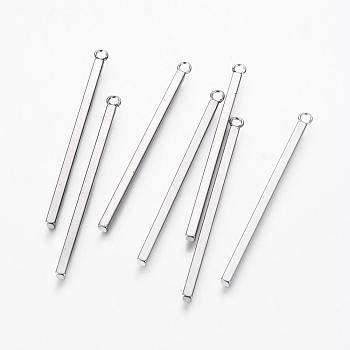 304 Stainless Steel Pendants, Bar, Stainless Steel Color, 43x2x2mm, Hole: 1.8mm