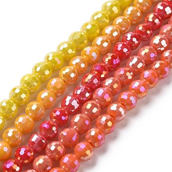 Electroplate Opaque Solid Color Glass Beads Strands, AB Color Plated, Faceted(96 Facets), Round, Mixed Color, 5.5~6mm, Hole: 1.2~1.5mm, about 95pcs/strand, 21.26''(54cm)