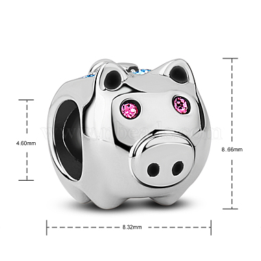 TINYSAND Pig Rhodium Plated 925 Sterling Silver Cubic Zirconia European Beads(TS-C-050)-2