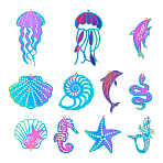 22Pcs 11 Styles Stainless Steel Etched Metal Embellishments Pendants, Mixed Shapes, Rainbow Color, 25~68x24~50x0.3mm, Hole: 1~1.5mm, 2pcs/style(STAS-HS0001-52)