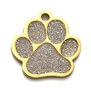 304 Stainless Steel Pendants, with Glitter Enamel, Paw Print Charm, Golden, Dark Gray, 15.5x15.5x1.5mm, Hole: 1.6mm(STAS-H438-04G-01)