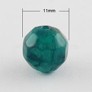 Acrylic Beads, Imitation Gemstone Style, Faceted, Round, Teal, 11mm, Hole: 2mm(X-SACR-S001-11mm-08)