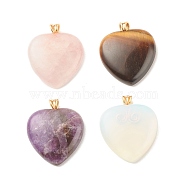 Natural & Synthetic Gemstone Pendants, with Light Gold Tone Copper Wire, Heart, 35~35.5x30x7.5~8mm, Hole: 3.6mm(PALLOY-JF01608)
