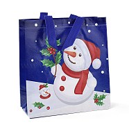 Christmas Theme Laminated Non-Woven Waterproof Bags, Heavy Duty Storage Reusable Shopping Bags, Rectangle with Handles, Dark Blue, Snowman Pattern, 26.8x12.2x28.7cm(ABAG-B005-01B-02)