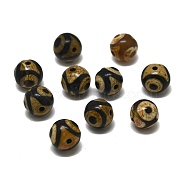 Tibetan Style dZi Beads, Natural Agate Beads, Dyed, Round, 3-Eye, 9.5~10.5mm, Hole: 1.4~1.6mm(TDZI-D010-03B-05)