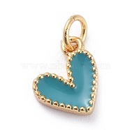 Enamel Charms, with Brass Findings, Heart, Real 18k Gold Plated, Dark Turquoise, 9x7x2.5mm, Hole: 2.5mm(KK-G363-54G-05)