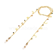 Brass Eyeglasses Chains, Neck Strap for Eyeglasses, with Brass Enamel Charms, 304 Stainless Steel Lobster Claw Clasps and Rubber Loop Ends, Star & Moon & Flower, Colorful, Golden, 29.13 inch(74cm)(AJEW-EH00249)