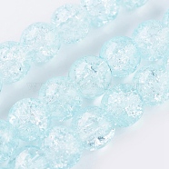 Two Tone Crackle Glass Bead Strands, Round, Azure, 8~8.5mm, Hole: 1mm, about 50~52pcs/strand, 14.9 inch~15.7 inch(38~40cm)(X-CCG-I001-12)