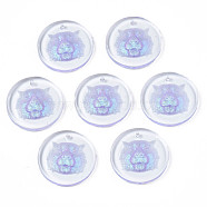 Transparent Resin Pendants, with Glitter Powder, Flat Round with Tiger Head, Lilac, 24.5x3.5mm, Hole: 1.4mm(RESI-N030-007B)