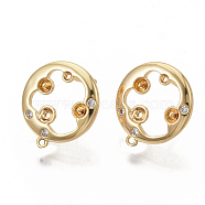 Brass Cubic Zirconia Stud Earring Findings, with 925 Sterling Silver Pins and Loop, Flat Round, Nickel Free, Real 18K Gold Plated, 15.5x14mm, Hole: 0.9mm, Pin: 1mm(X-KK-T050-56G-NF)