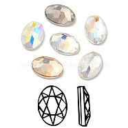 K9 Glass Rhinestone Cabochons, Flat Back & Back Plated, Faceted, Oval, Mixed Color, 10x7x3.5mm(RGLA-N002-14A)