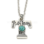 Letter A~Z Antique Silver Plated Alloy with Synthetic Turquoise Pendant Necklaces, with Iron Cable Chains, Letter T, 18.70 inch(475mm), Letter T: 25.5x23mm(NJEW-G080-01T)