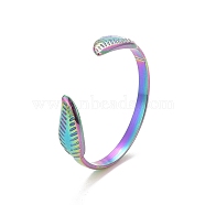 Ion Plating(IP) Rainbow Color 304 Stainless Steel Leaf Open Cuff Ring for Women, US Size 9(18.9mm)(RJEW-C025-25M)