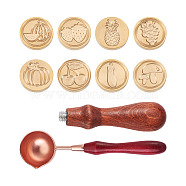 DIY Scrapbook Kits, Including Brass Wax Sealing Stamp Head, Beech Wood Handle and Alloy Wax Sticks Melting Spoon, Fruit Pattern, 25~25.4x14~14.5mm, 8patterns, 1pc/pattern, 8pcs/set(DIY-TA0003-20)