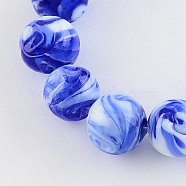 Handmade Lampwork Beads, Round, Blue, 14mm, Hole: 1~2mm(LAMP-R111-01)