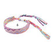 Cotton Braided Wave Pattern Cord Bracelet, Ethnic Tribal Adjustable Brazilian Bracelet for Women, Plum, 5-1/2~10-5/8 inch(14~27cm)(FIND-PW0013-002F)