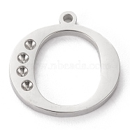 304 Stainless Steel Letter Pendant Rhinestone Settings, Stainless Steel Color, Letter.O, O:16x15x1.5mm, Hole: 1.2mm, Fit for 1.6mm rhinestone(X-STAS-J028-01O)