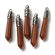 Synthetic Goldstone Pointed Big Pendants, Faceted Bullet Charms with Rack Plating Platinum Plated Brass Findings, 56~65x11~11.5x10~10.5mm, Hole: 4X3mm(G-Z055-01P-05)