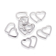 Valentine's Day 304 Stainless Steel Linking Rings, Heart with Hear, Stainless Steel Color, 9.5x13.5x0.5mm, Inner Diameter: 8x4mm and 6x7mm(STAS-L238-071P)