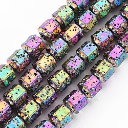 Electroplated Natural Lava Rock Beads Strands, Hexagon, Bumpy, Colorful, 8x7x6.5mm, Hole: 1.2mm, about 50pcs/strand, 15.55 inch(39.5cm)(X-G-T114-71E)