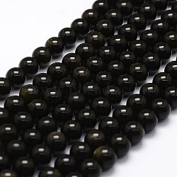 Natural Golden Sheen Obsidian Beads Strands, Round, 4mm, Hole: 0.8mm, about 87pcs/strand, 15.2 inch(G-F364-08-4mm)
