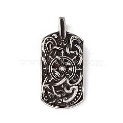 304 Stainless Steel Manual Polishing Pendants, Odin Wolf Amulet Compass Dog Tag Charms, Antique Silver, 47x22x3mm, Hole: 4.5x6mm(X-STAS-G267-07AS)