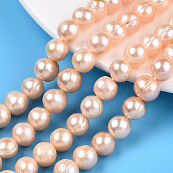 Natural Cultured Freshwater Pearl Beads Strands, Potato, PeachPuff, 9~10.5x8.5~11.5mm, Hole: 0.6mm, about 39pcs/strand, 14.57~14.76 inch(37~37.5cm)(PEAR-N013-09A)