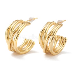 Brass Half Hoop Earrings, Split Earrings, with Steel Pin and Plastic Ear Nuts, Long-Lasting Plated, Real 18K Gold Plated, 21x28x11mm, Pin: 0.8mm(EJEW-A056-07G)