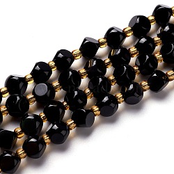 Natural Obsidian Beads Strands, with Seed Beads, Six Sided Celestial Dice, 6~6.5x6~6.5x6~6.5mm, Hole: 0.5mm, about 24pcs/strand, 7.97''(20.25cm)(G-M367-08A)