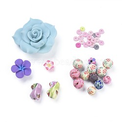 Handmade Polymer Clay & Porcelain Beads, Mixed Shapes, Mixed Color, 3~48x1~20mm, Hole: 1.5~2mm(CLAY-XCP0001-01)