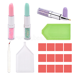 Lipstick Shape Plastic Nail Art Rhinestones Picker Pen, with Rhinestone Drill Point Plate and 304 Stainless Steel Beading Tweezers, Mixed Color, Pen: 101x18.5mm, head tray: 2mm, 3pcs/set(MRMJ-FH0001-08)