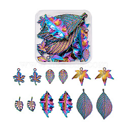 PandaHall Jewelry 24Pcs 6 Style Plated Alloy Pendants, Cadmium Free & Lead Free, Maple Leaf, Rainbow Color, 4pcs/style(FIND-PJ0001-03)