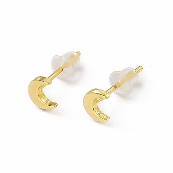 Brass Tiny Crescent Moon Stud Earrings for Women, Real 18K Gold Plated, 5x4mm, Pin: 0.8mm