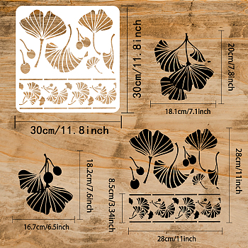 PET Hollow Out Drawing Painting Stencils, for DIY Scrapbook, Photo Album, Ginkgo Leaf Pattern, 30x30cm