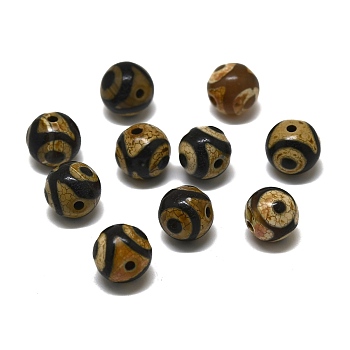 Tibetan Style dZi Beads, Natural Agate Beads, Dyed, Round, 3-Eye, 9.5~10.5mm, Hole: 1.4~1.6mm